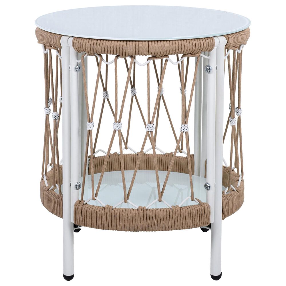 Hearth and Haven Outdoor Handwoven Rope Side Table with Glass Top in Beige and Natural, , large