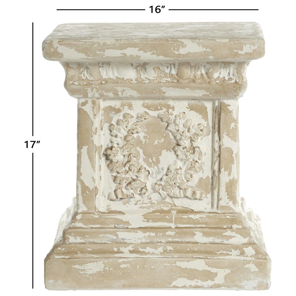 Maple and Jade 17&quot; Vintage Resin Pedestal Table in White and Beige, , large