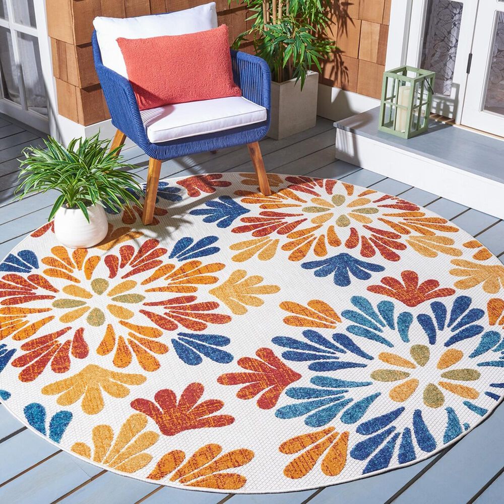 Safavieh Cabana CBN800A 5&#39;3&quot; Round Creme and Red Indoor/Outdoor Area Performance Rug, , large
