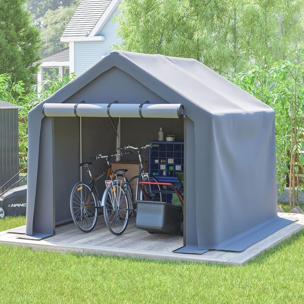 HOMLUX 8' x 8' Outdoor Shelter with Roll-Up Doors in Grey, , large