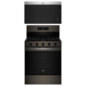 Whirlpool 2-Piece Kitchen Package with Black Stainless 5 Cu. Ft. Freestanding Gas Range and Fingerprint Resistant Stainless Steel 1.1 Cu. Ft. Flush Mount Microwave, , large