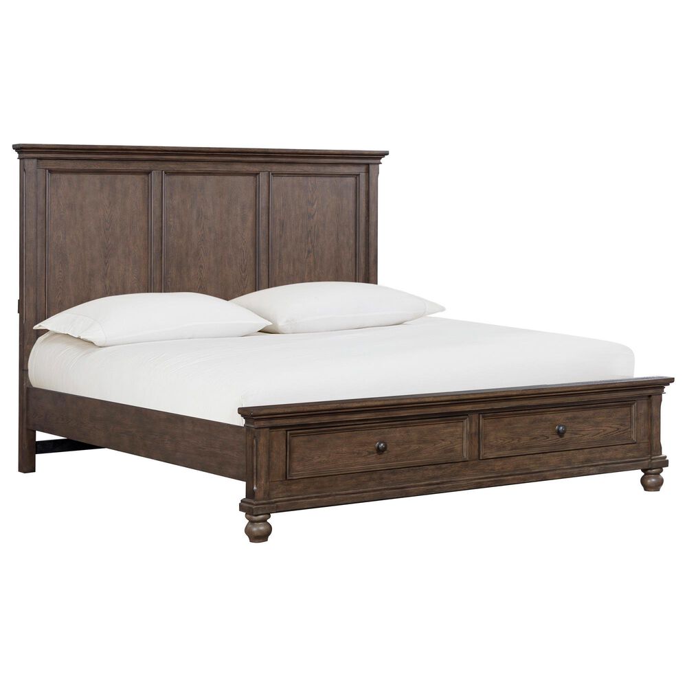 Riva Ridge Oxford Queen Panel Storage Bed with Two Nightstands in Cocoa with AC Outlets and USB Ports, , large