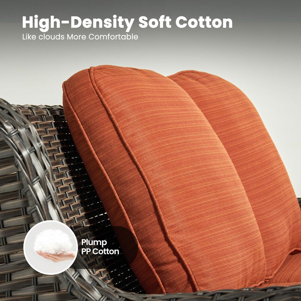 HOMLUX 3-Piece Patio Conversation Set with Curved-Arm Swivel Rocking Chairs and Brown Wicker in Orange, , large