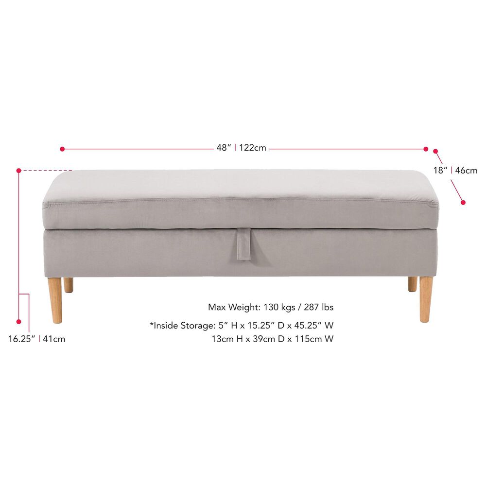 CorLiving Perry Storage Ottoman in Light Grey Velvet, , large