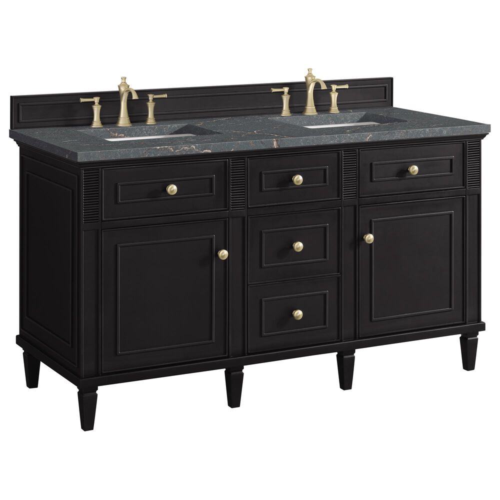 James Martin Vanities Lorelai 60" Double Vanity in Black Onyx with 3 cm Parisien Bleu Quartz Top, , large