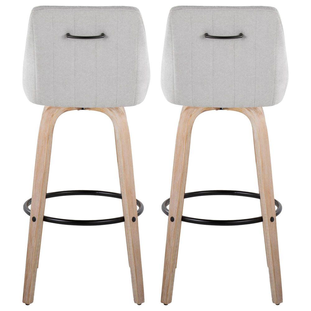 LumiSource Hannah Swivel Bar Stool with Grey Fabric Upholstery in Whitewashed and Black (Set of 2), , large