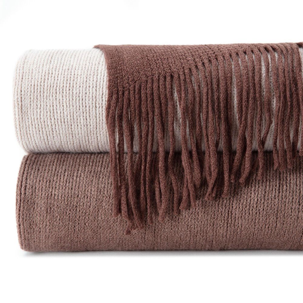 50&quot; x 65&quot; Ombre Frige Knit Throw in Fudge, , large