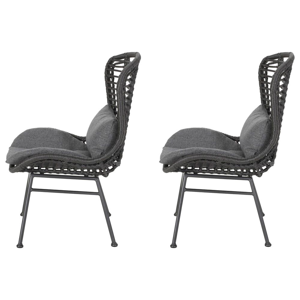 Hearth and Haven Frazer Patio Rattan Chair with Gray Cushion in Black &#40;Set of 2&#41;, , large