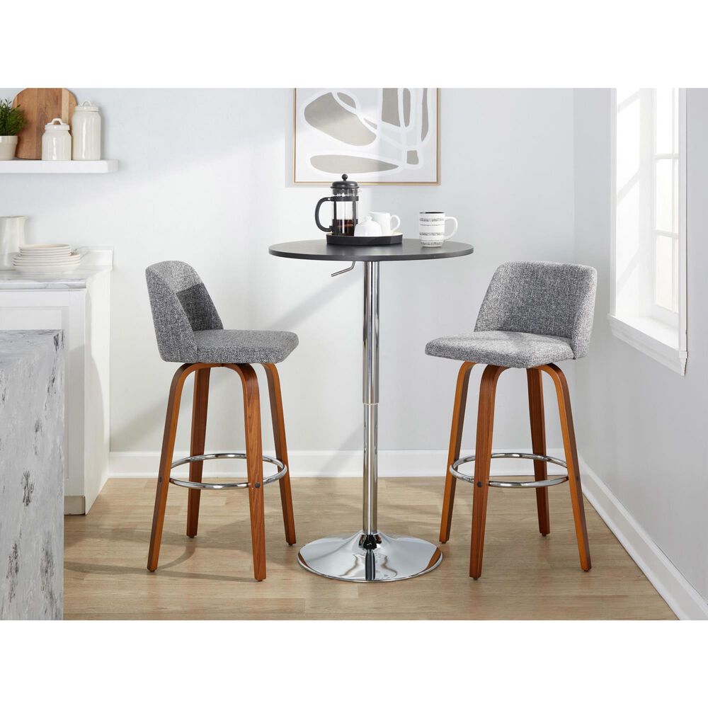 LumiSource Toriano Swivel Bar Stool with Grey Fabric Upholstery in Walnut and Chrome (Set of 2), , large