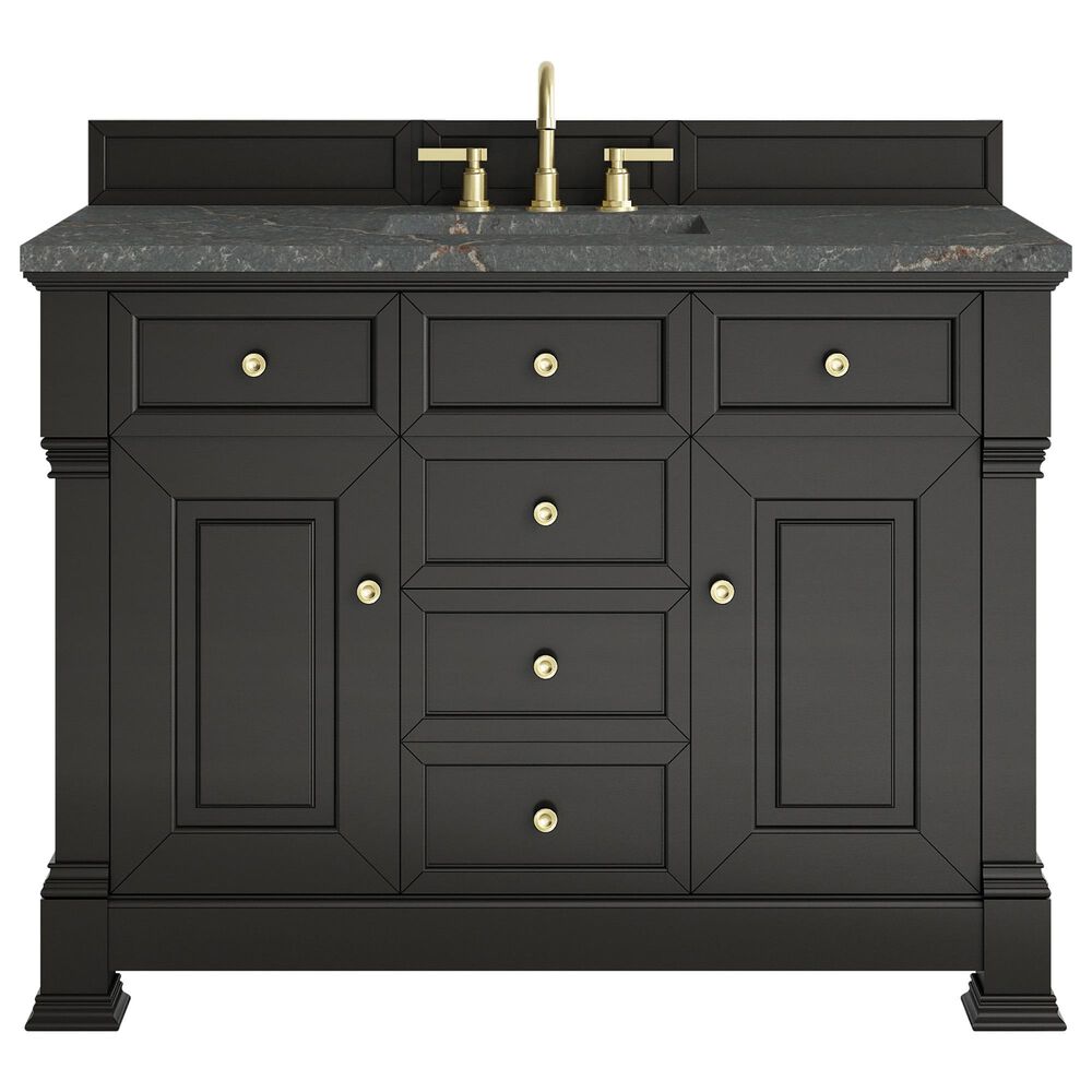 James Martin Vanities Brookfield 48" Single Bathroom Vanity in Black Onyx with 3 cm Parisien Bleu Silestone Top, Rectangle Sink and FreePower Wireless Charger, , large