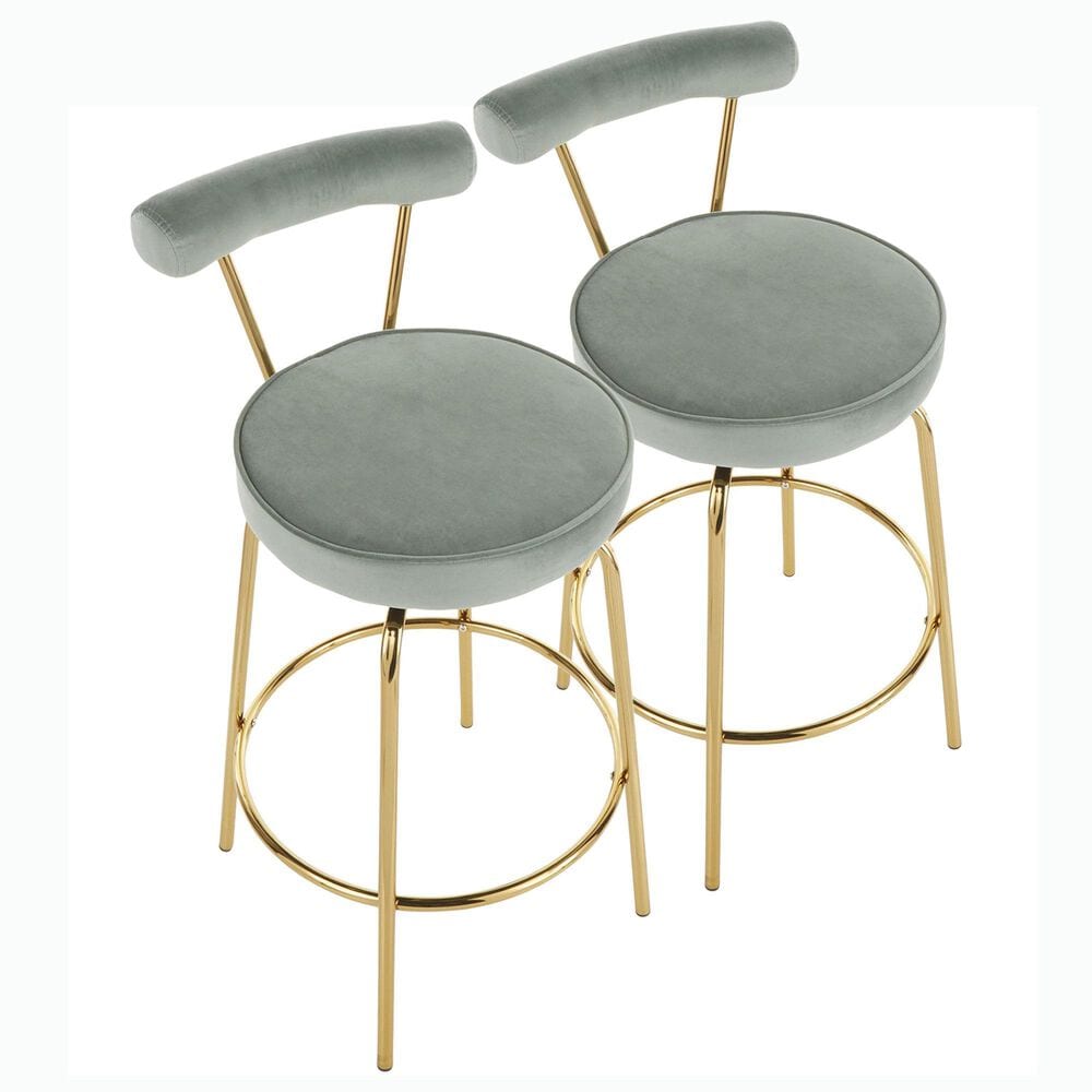 Lumisource Rhonda Swivel Counter Stool with Sage Green Velvet Cushion in Gold &#40;Set of 2&#41;, , large