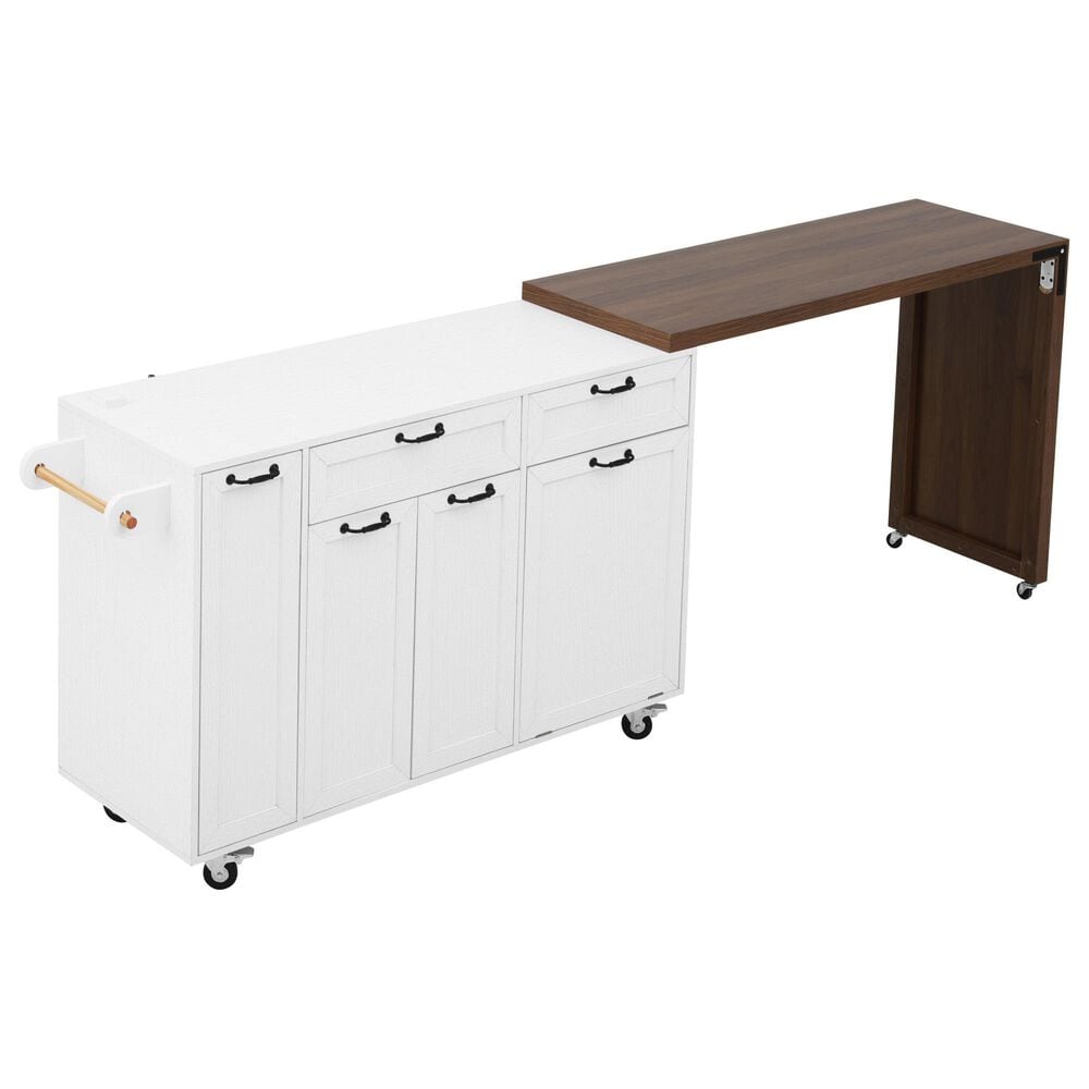 HOMLUX 102" Kitchen Island with Extendable Dining Table in White, , large