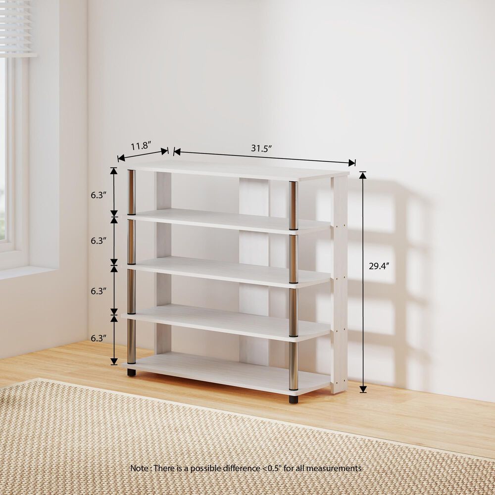 HOMLUX 5-Tier Shoe Rack in White Oak and Stainless Steel, , large