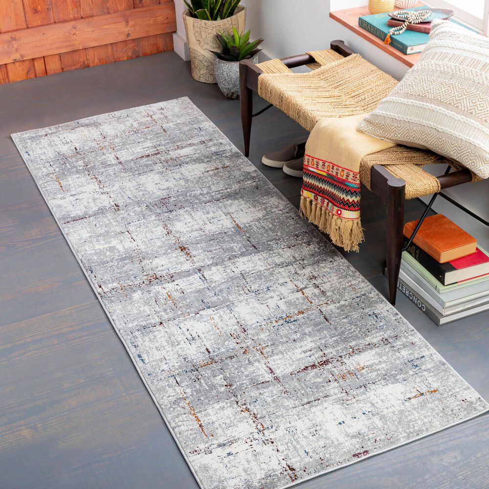 Surya Aisha 2&#39;7&quot; x 7&#39;7&quot; Charcoal, Gray, Dark Blue, Off-White, Burgandy and Burnt Orange Runner, , large