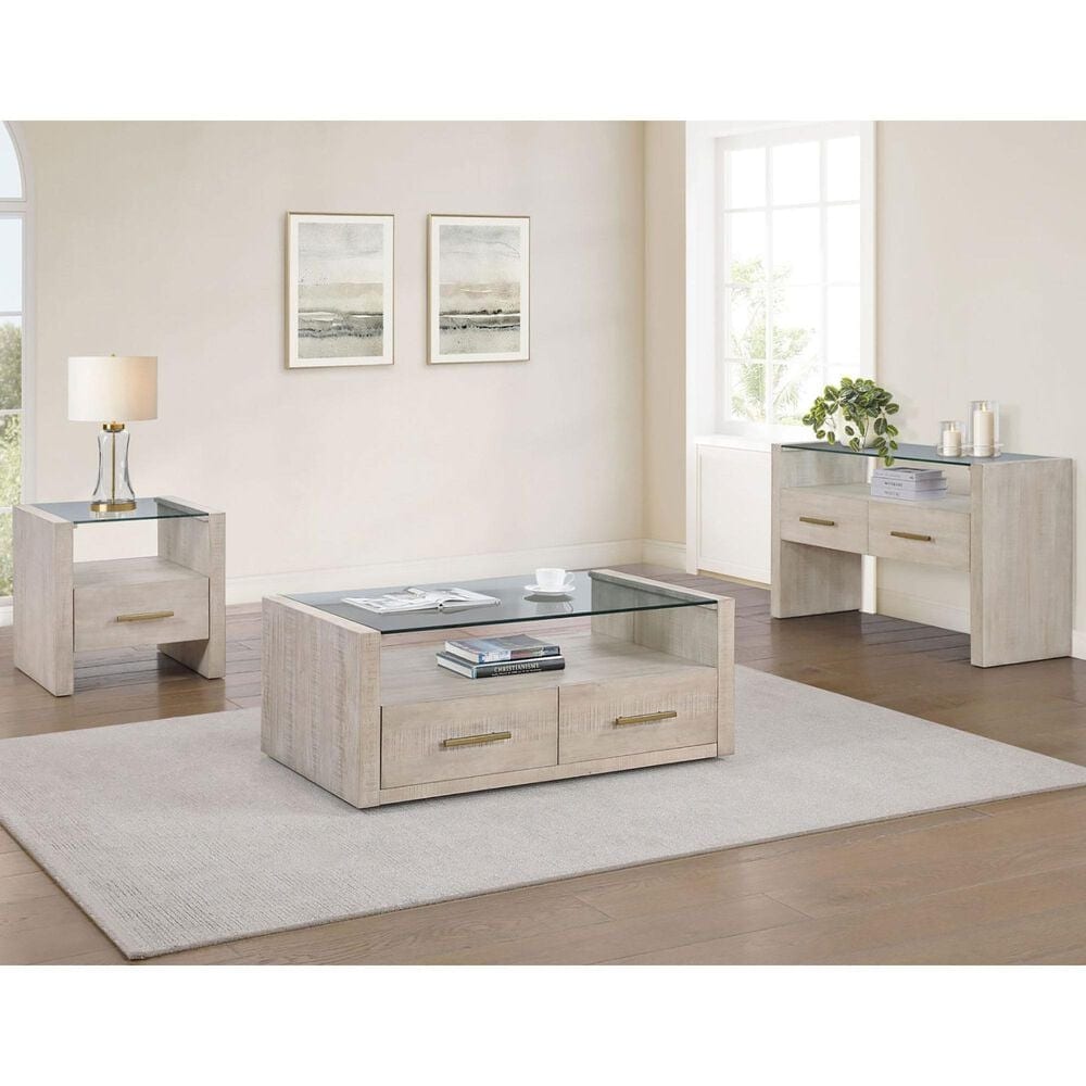 Steve Silver Garland End Table in Washed Parchment and Clear, , large
