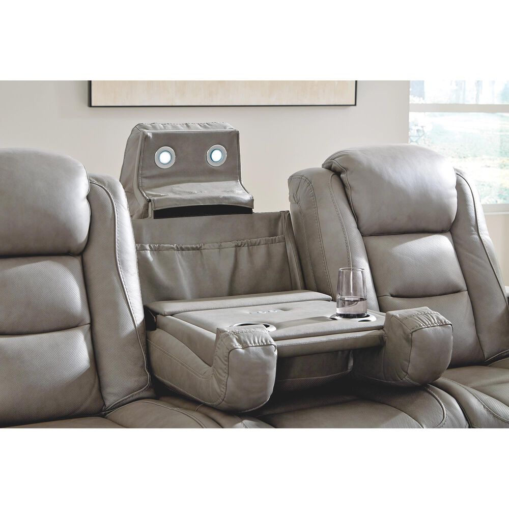 Ashley The Man-Den Power Reclining Sofa with Adjustable Headrest in Gray, , large