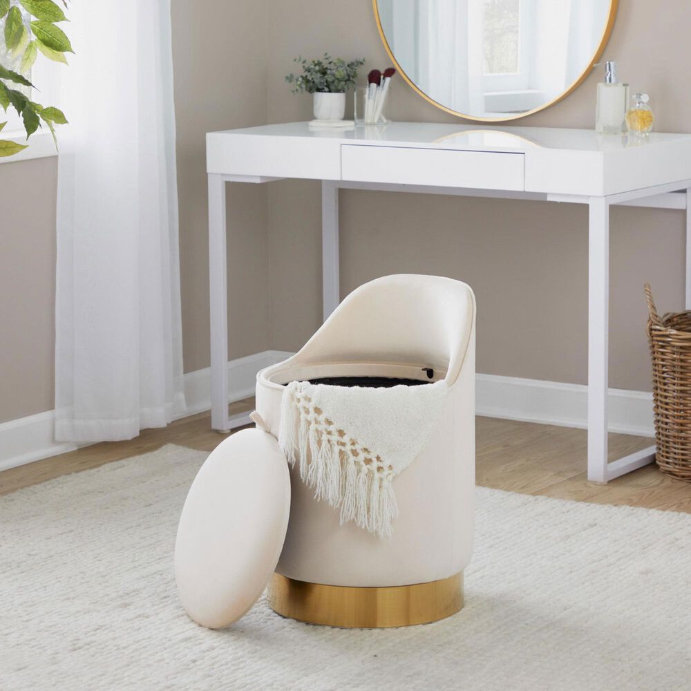 Lumisource Marla Vanity Stool with Cream Upholstered in Gold, , large