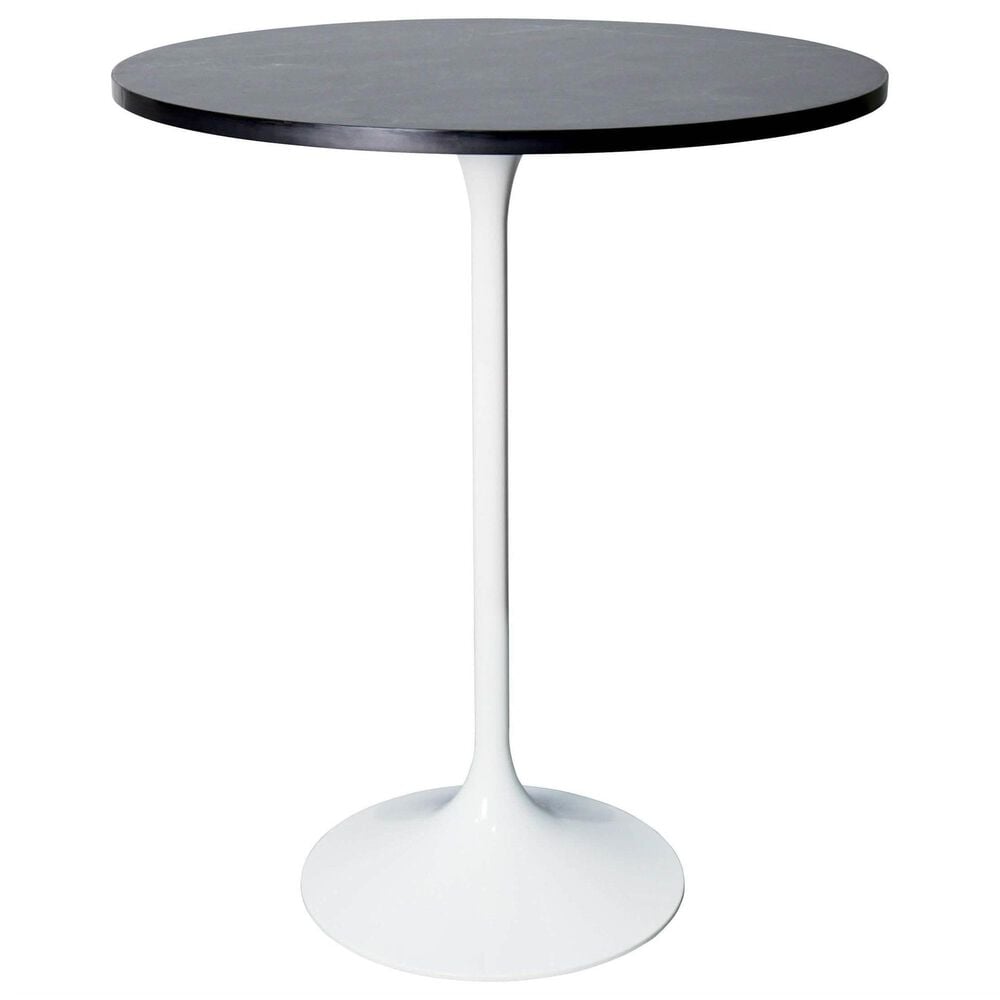 Leisuremod LeisureMod Verve Collection Modern Bar Height Table White Base with 27 Round Black Marbelized MDF Top, , large