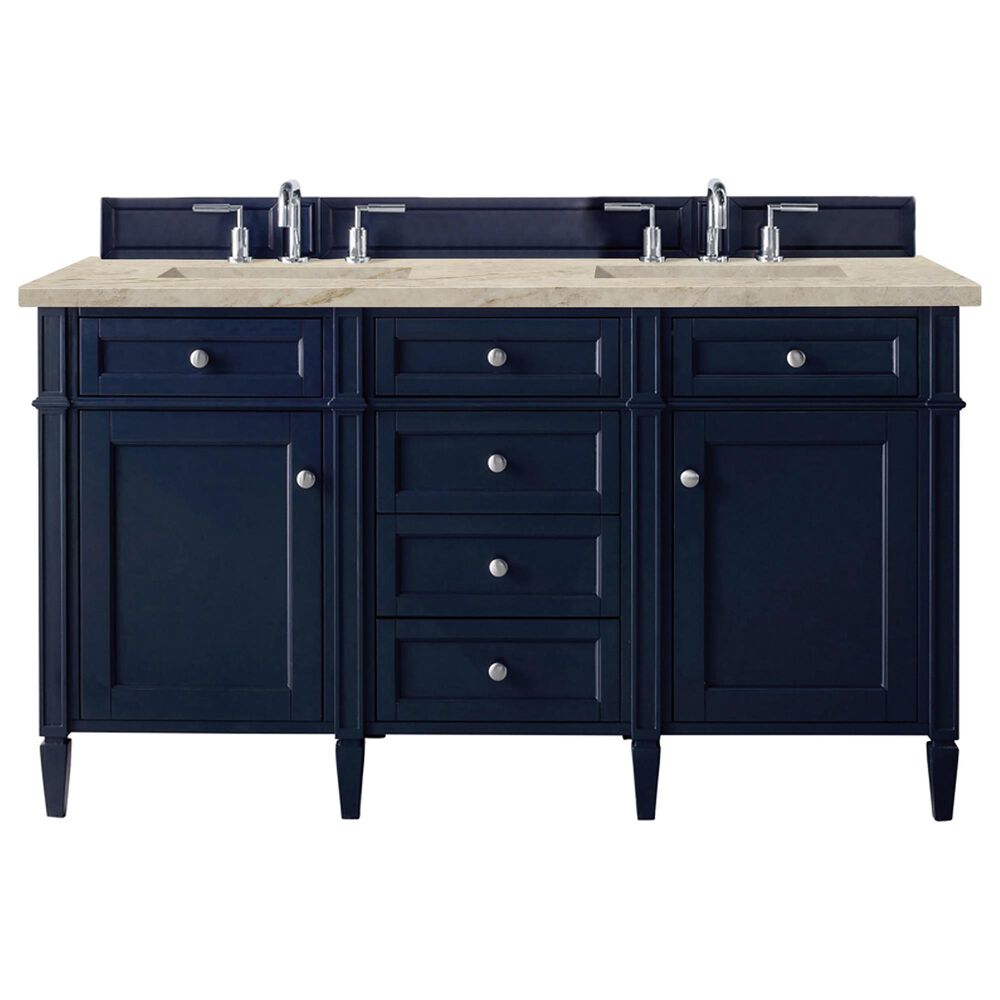 James Martin Brittany 60" Double Bathroom Vanity in Victory Blue with 3 cm Tajnar Eclos Top and Rectangular Sinks, , large
