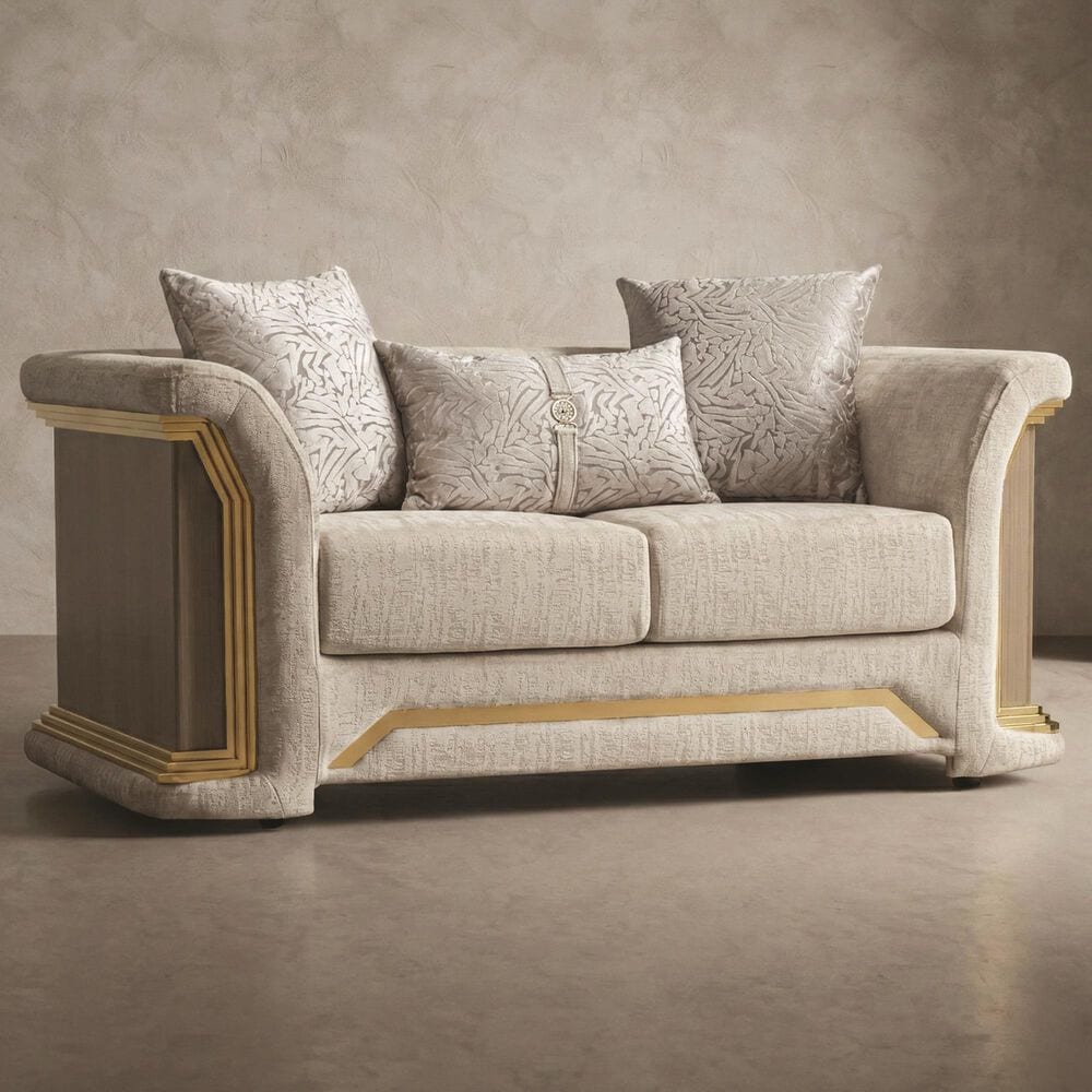 Furniture of America Ospray Stationary Loveseat with Accent Pillows in Metallic Taupe, , large