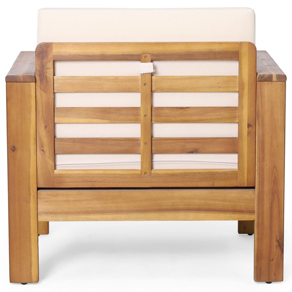Hearth and Haven Outdoor Acacia Wood Club Chair with Beige Cushions in Teak, , large