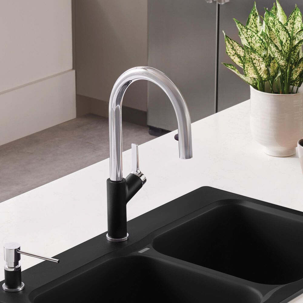 Blanco Urbena 1.5 GPM Pull-Down Kitchen Faucet in Chrome and Coal Black, , large