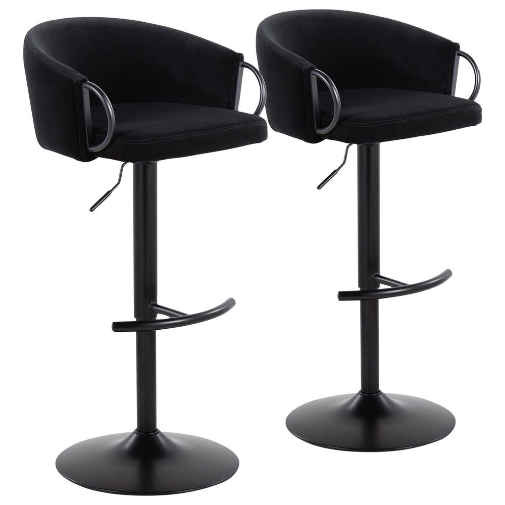 LumiSource Claire Swivel Adjustable Barstool with Black Velvet Upholstery in Black (Set of 2), , large