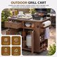 Hearth and Haven Outdoor Kitchen Island Cart with Extendable Stainless Steel Top and Adjustable Shelf in Brown, , large