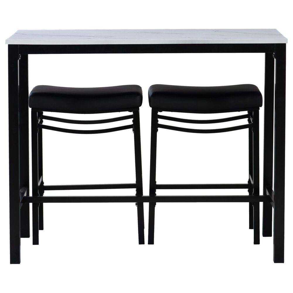Linon Home Decor Betty 3-Piece Faux Marble Pub Set in Black and White, , large