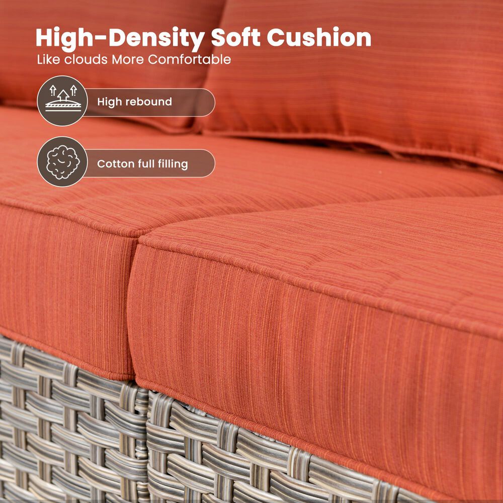 HOMLUX Outdoor Rattan Loveseat with Ergonomic in Orange, , large