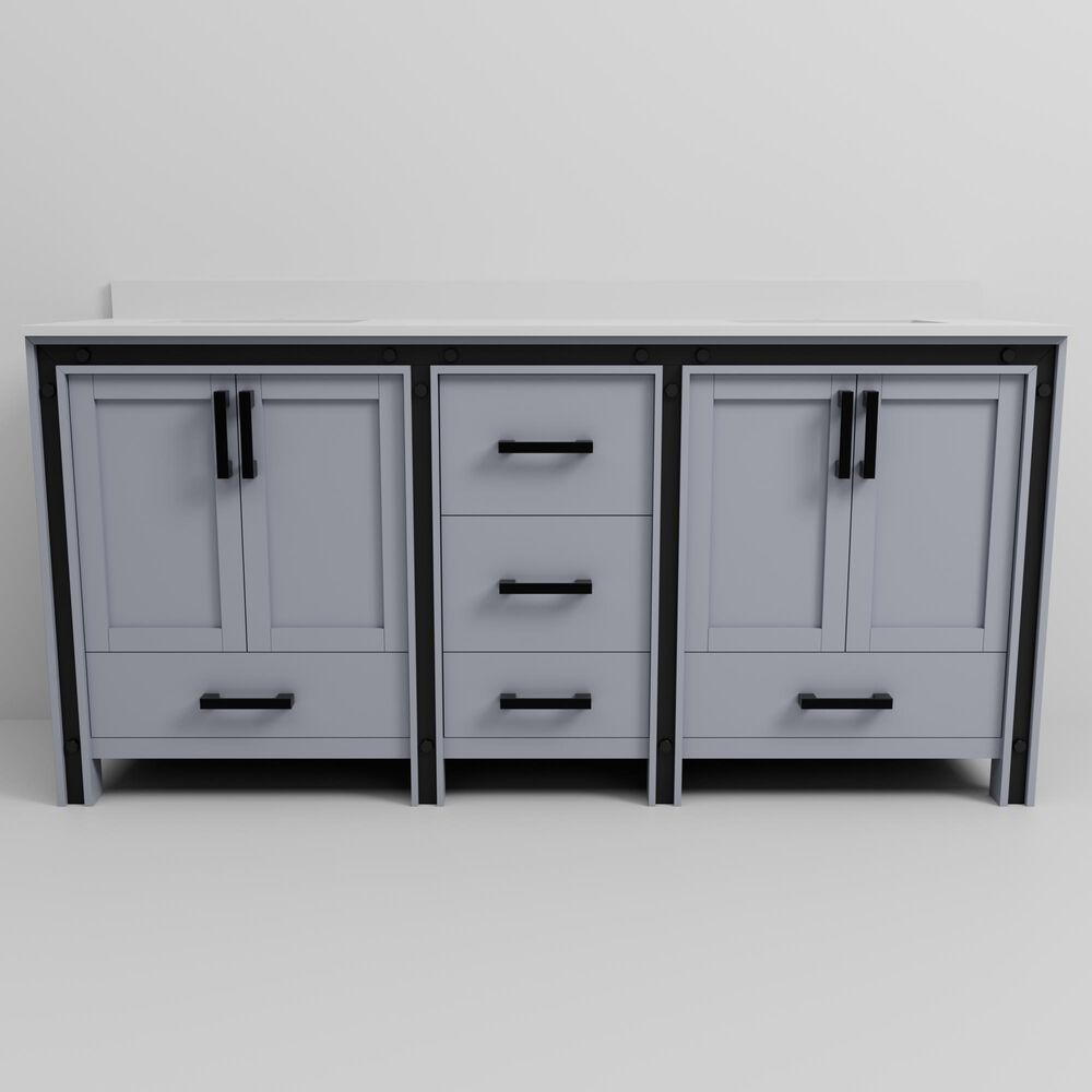 Lexora Home Ziva 72" Double Bathroom Vanity in Dark Grey with 2 cm White Cultured Marble Top and Rectangular Sinks, , large