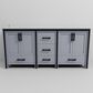 Lexora Home Ziva 72" Double Bathroom Vanity in Dark Grey with 2 cm White Cultured Marble Top and Rectangular Sinks, , large