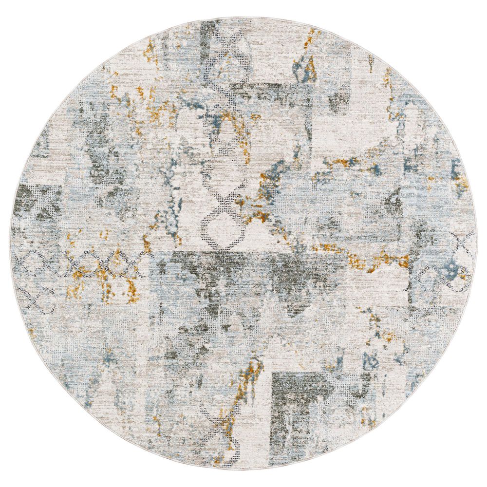 Surya Dresden Taupe, Off-White, Dusty Sage, Deep Teal, Light Gray, Mustard and Ink Blue 7"10" Round Area Rug, , large