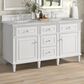 James Martin Vanities Lorelai 60" Double Bathroom Vanity in Bright White with 3 cm Ethereal Noctis Silestone Top, Rectangular Sinks and FreePower Wireless Charger, , large