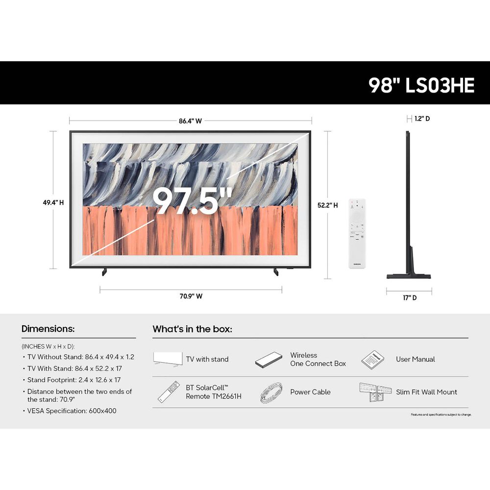 Samsung 98" Class The Frame QLED 4K Vision AI in Black - Smart TV (2026), , large