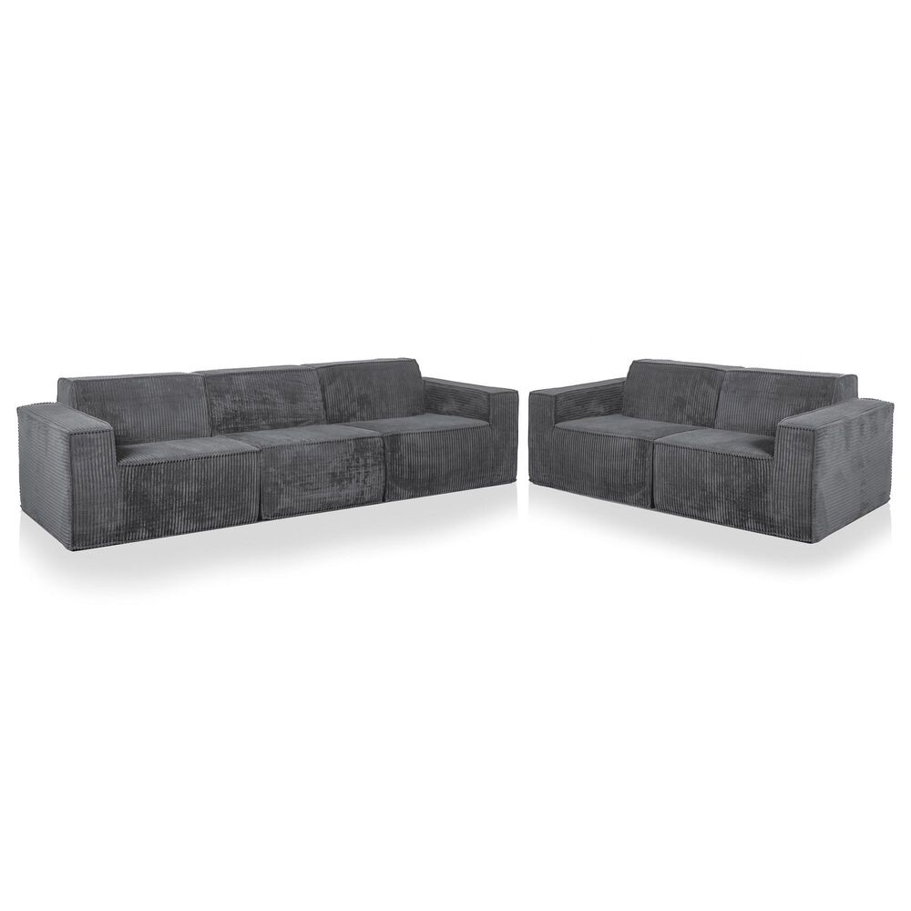 Furniture of America Facil 5-Piece Modular Track Arm Sofa Set in Dark Gray, , large
