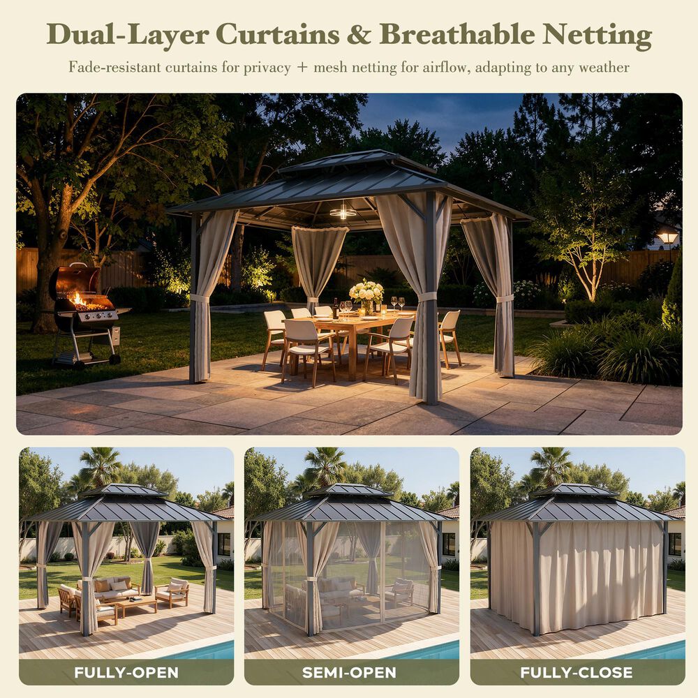 HOMLUX 10' x 12' Patio Hardtop Gazebo with Steel Posts in Khaki, , large