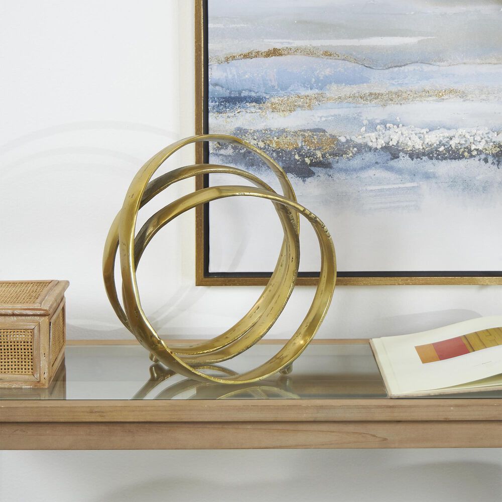 Maple and Jade Abstract Looped Decorative Sculpture in Satin Gold, , large
