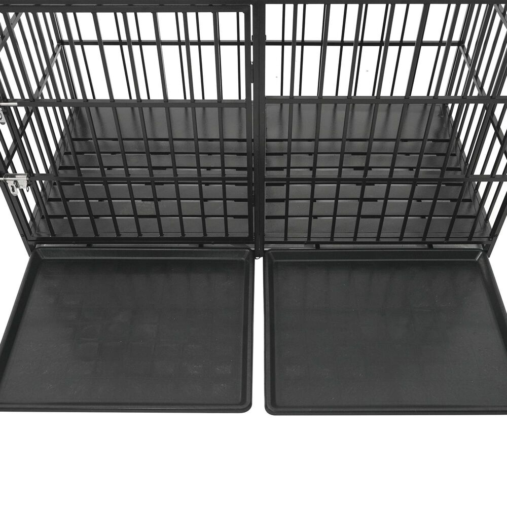 HOMLUX 61" Extra Large Heavy Duty Metal Dog Crate for Large Dogs in Black, , large