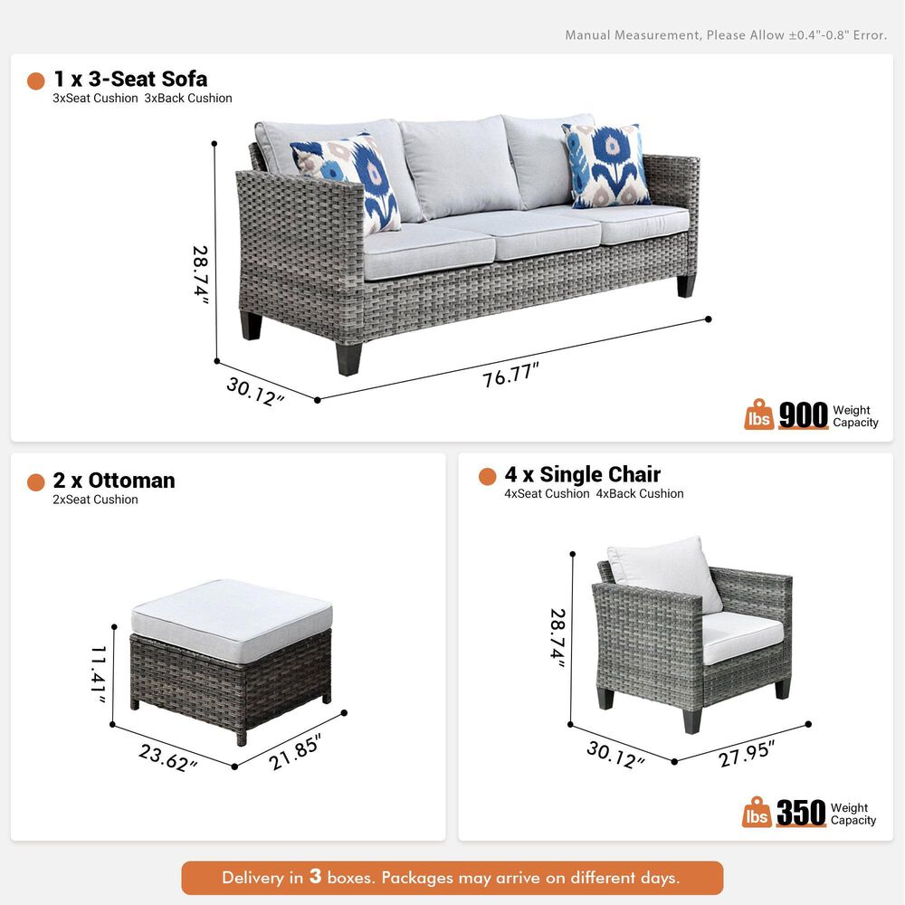 HOMLUX 7-Piece Rattan Sectional Set in Gray, , large