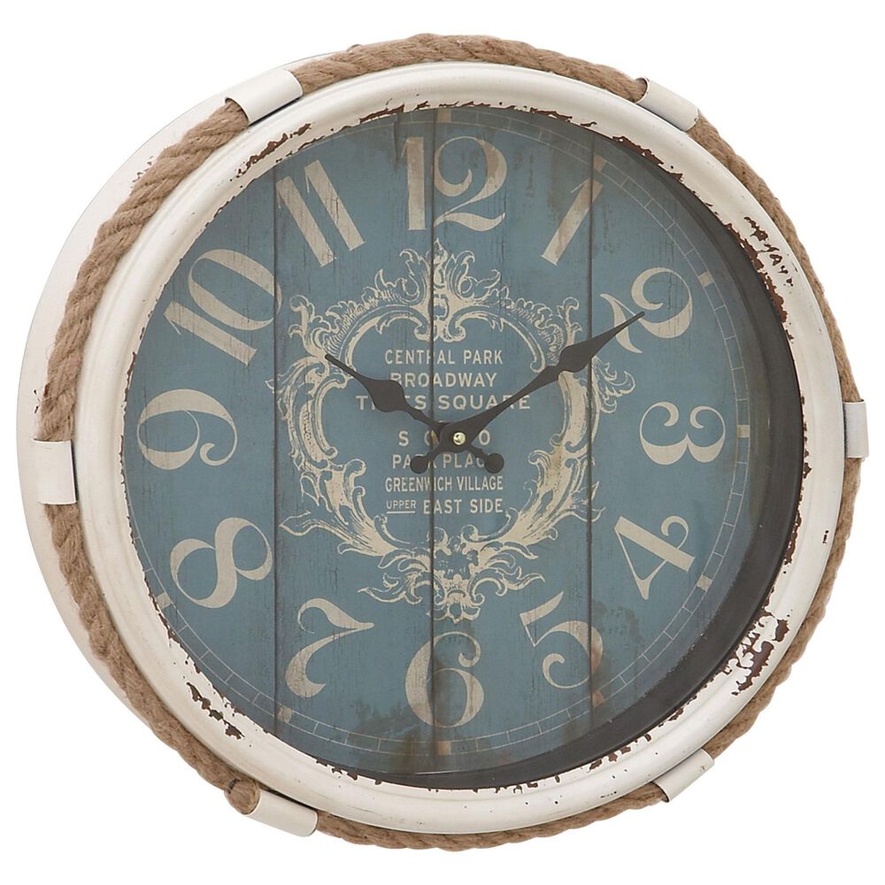 Maple and Jade 17&quot; Wall Clock in Distressed White and Blue, , large