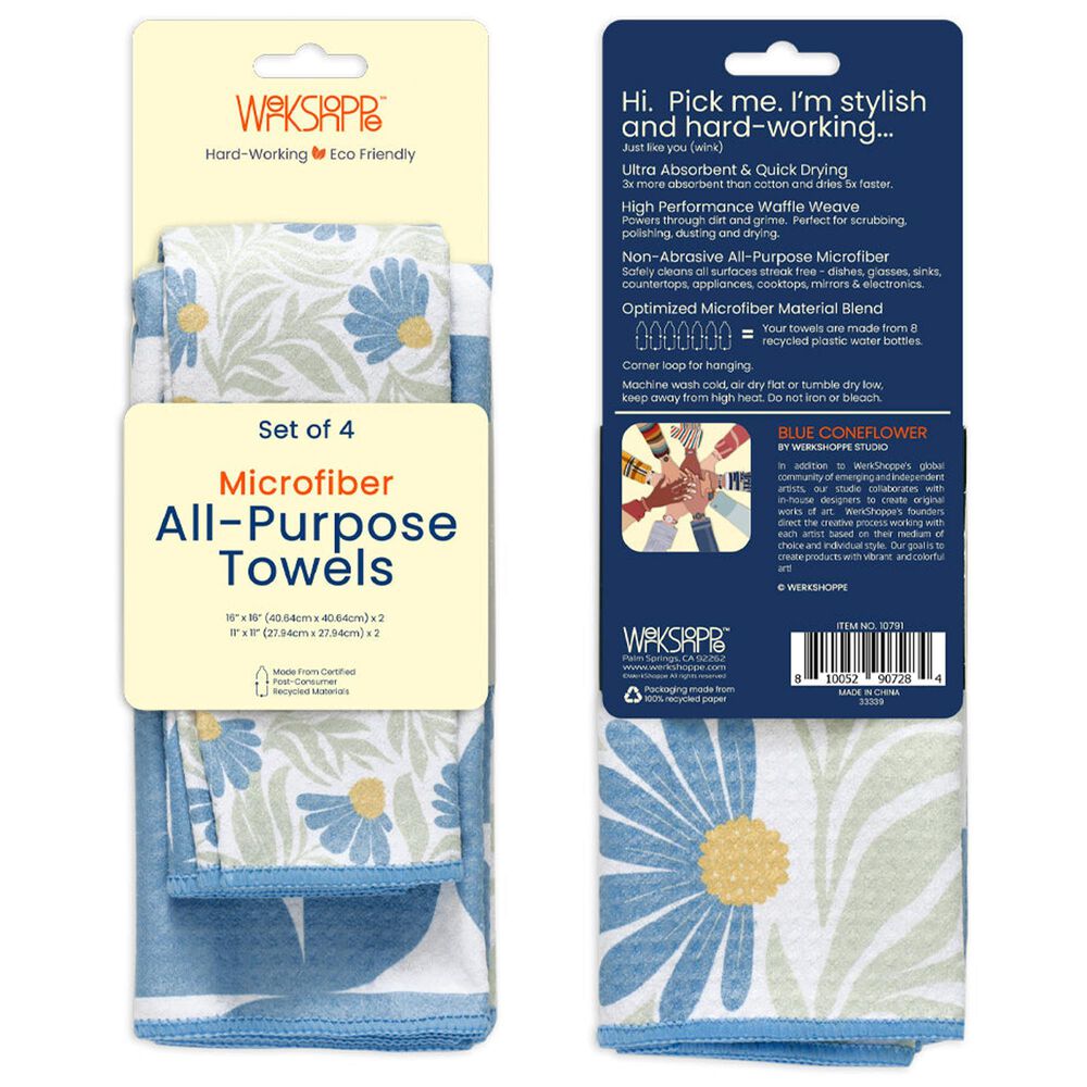 Werkshoppe Coneflower All Purpose Towel in Blue &#40;Set of 4&#41;, , large