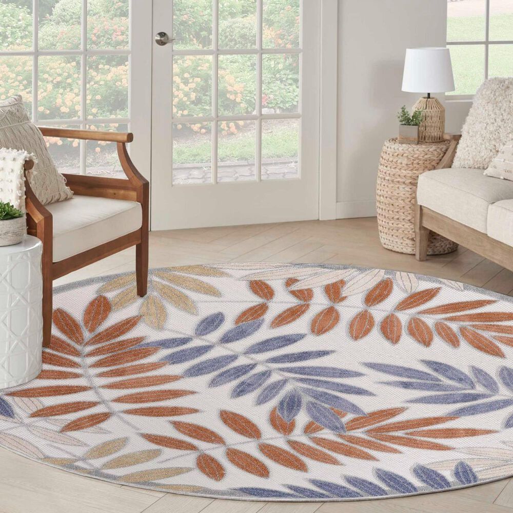 Nourison Aloha 5&#39;3&quot; Round Blue and Mocha Indoor/Outdoor Area Rug, , large