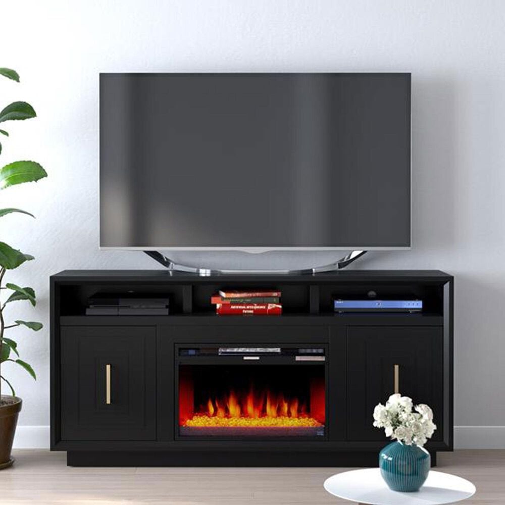 Legends Home Sunset 67" Fireplace Console with Fireplace Insert in Seal Skin Black, , large