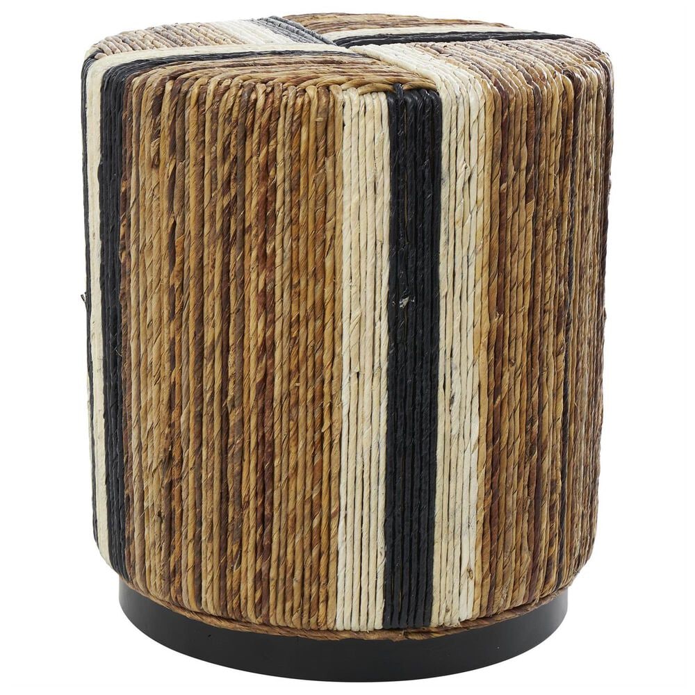 Maple and Jade Banana Leaf Drum Linear Wrapped End Table in Cream and Black, , large