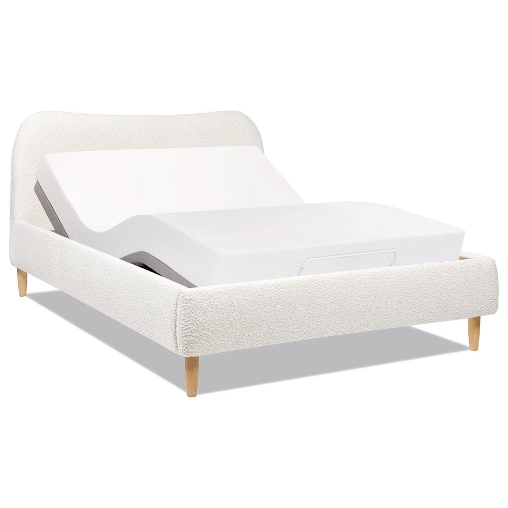 Jennifer Taylor Home Roman Queen Platform Bed with Ivory White Upholstered in Natural Whitewashed, , large