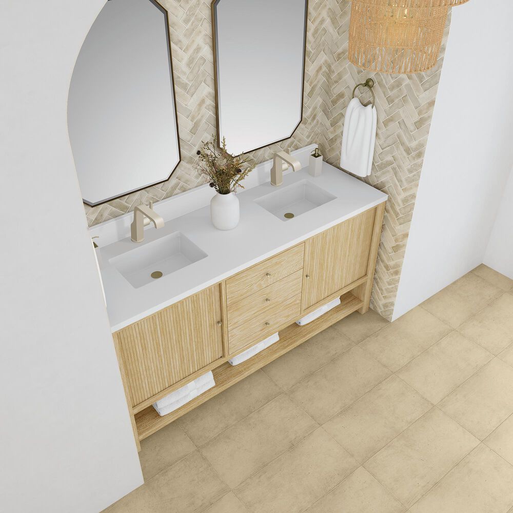 James Martin Vanities Marigot Single 72&quot; Double Vanity in Sun-washed Oak with Single Hole 3 cm White Zeus Quartz Top &amp; Backsplash, , large