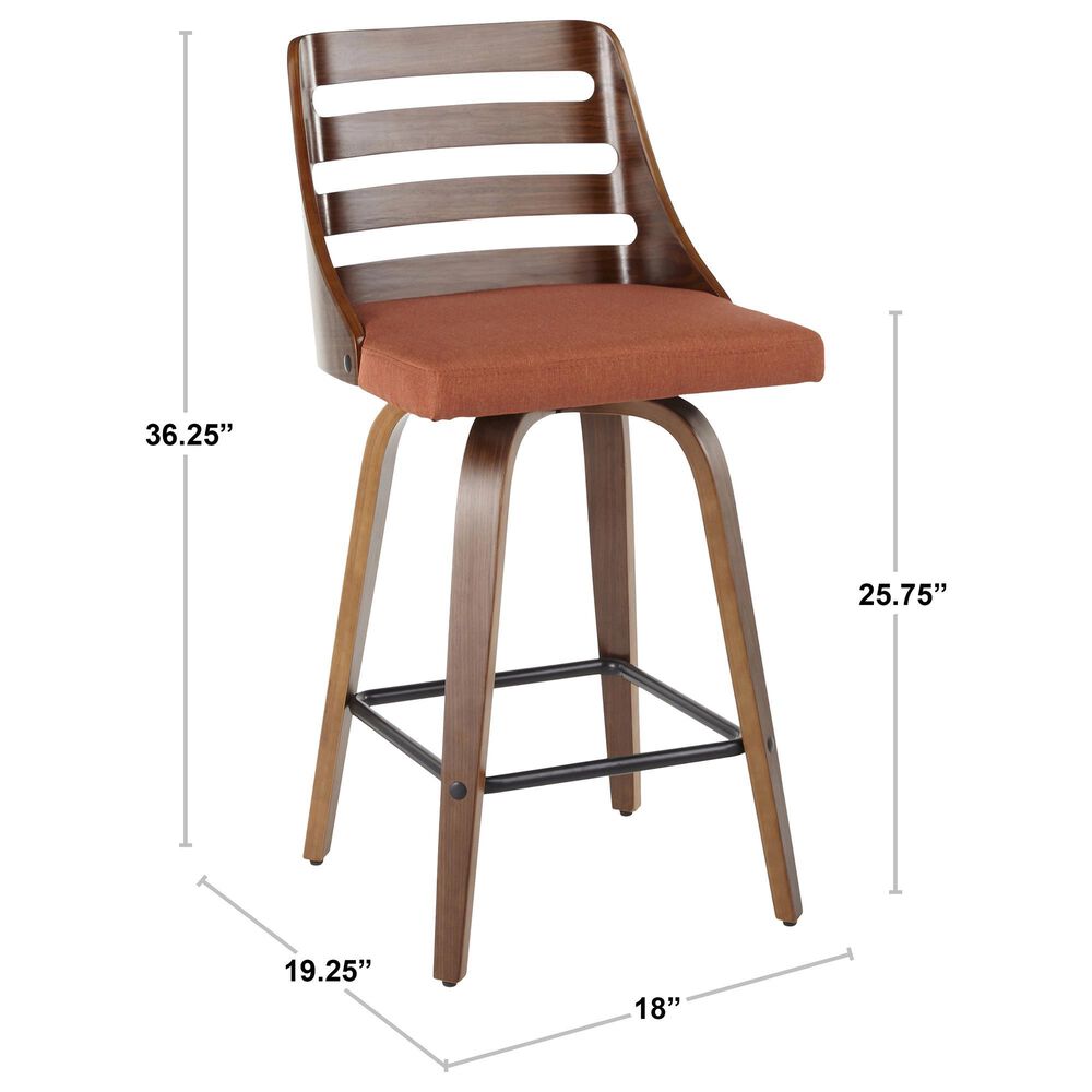 Lumisource Trevi Swivel Counter Stool with Orange Cushion in Walnut and Black &#40;Set of 2&#41;, , large