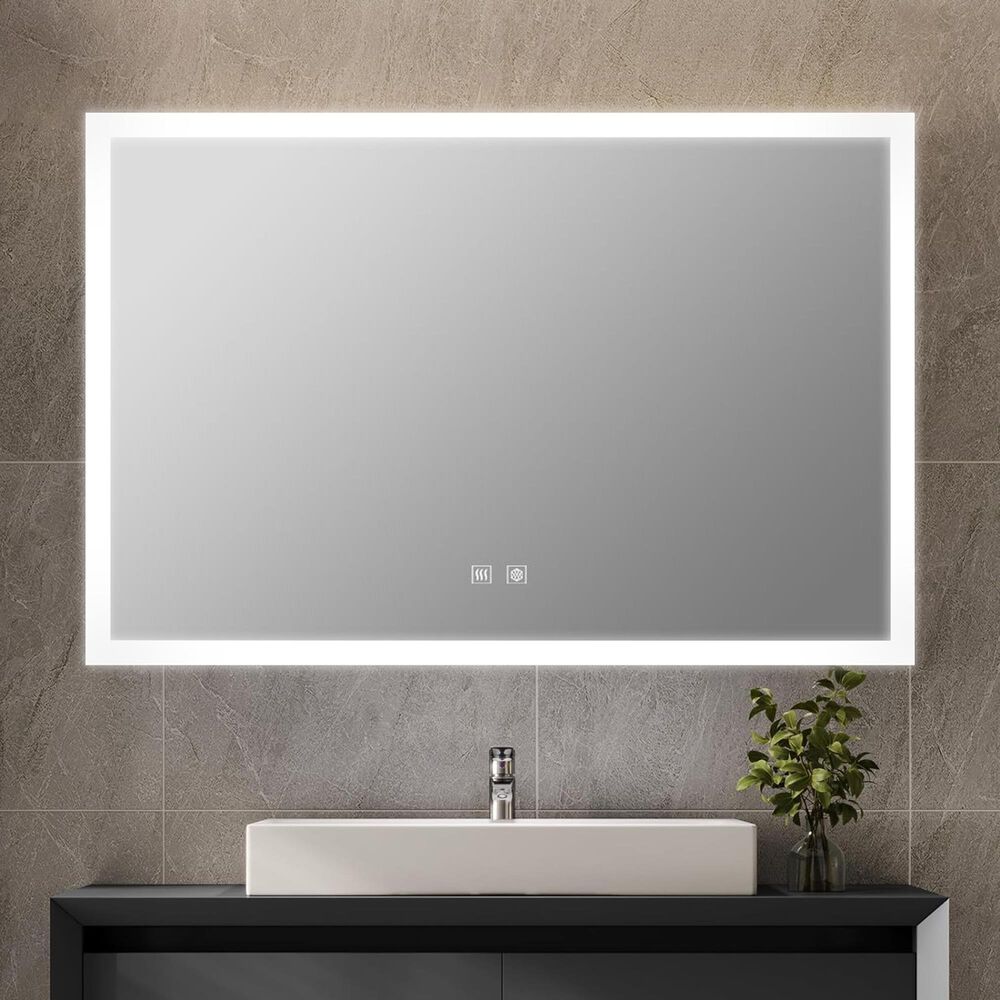 Lexora Home Aurorium 48" x 32" LED Vanity Mirror in White, , large