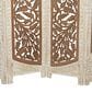 Maple and Jade 4-Panel Partition Room Divider Screen with Carved Designs in Brown and White, , large